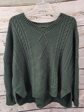 Natural Reflections Green Cable Knit Sweater Womens L Oversized